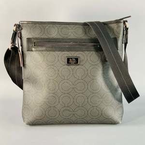 COACH One  Grey Black Logo Coated Canvas Crossbody Bag
